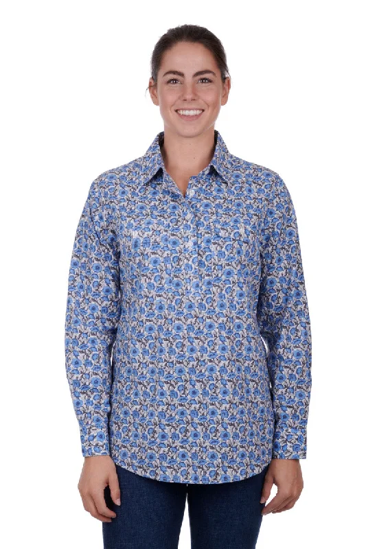 Hard Slog Ladies Shantelle Half Placket L/S Shirt - Blue - H3S2101149 Print Jacquard Patchwork Hard Slog Ladies Shantelle Half Placket L/S Shirt - Blue - H3S2101149 Print Jacquard Patchwork