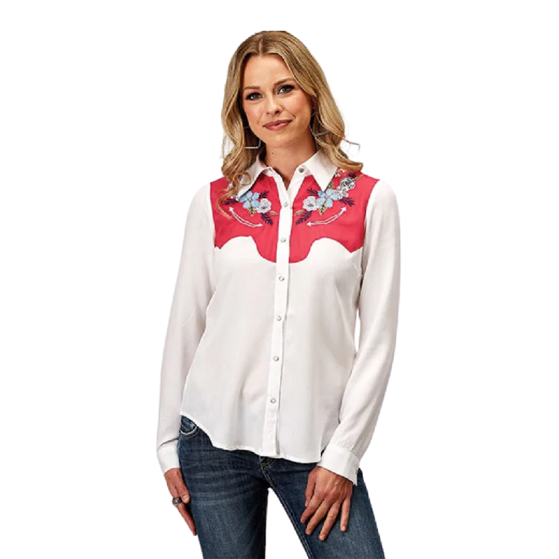 Roper Women's Rayon Challis Embroidered White Shirt Spandex Blend Rayon Blend Denim Blend Roper Women's Rayon Challis Embroidered White Shirt Spandex Blend Rayon Blend Denim Blend