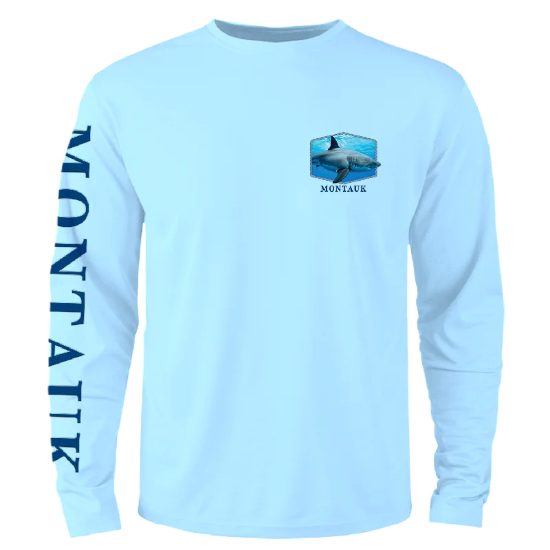 Men's Montauk Surf and Sports Montauk Shark Long Sleeve Tee Terry Blend Velvet Blend Canvas Blend Men's Montauk Surf and Sports Montauk Shark Long Sleeve Tee Terry Blend Velvet Blend Canvas Blend