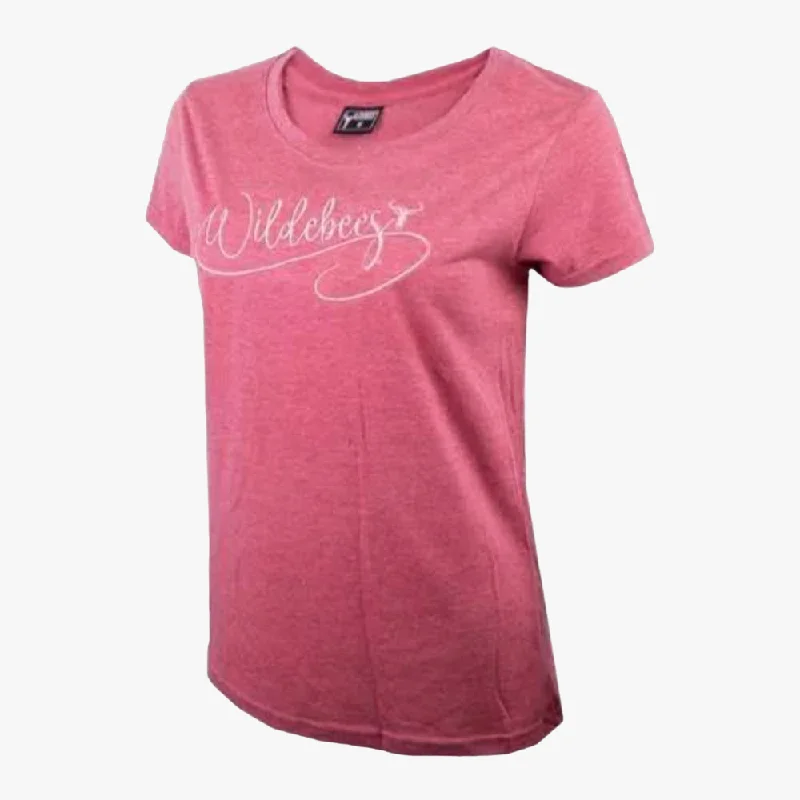 Wildebees Womens Swirl Text Short Sleeve Tee Aragon Mel Graphic T-Shirt Round Neck Polyester Wildebees Womens Swirl Text Short Sleeve Tee Aragon Mel Graphic T-Shirt Round Neck Polyester