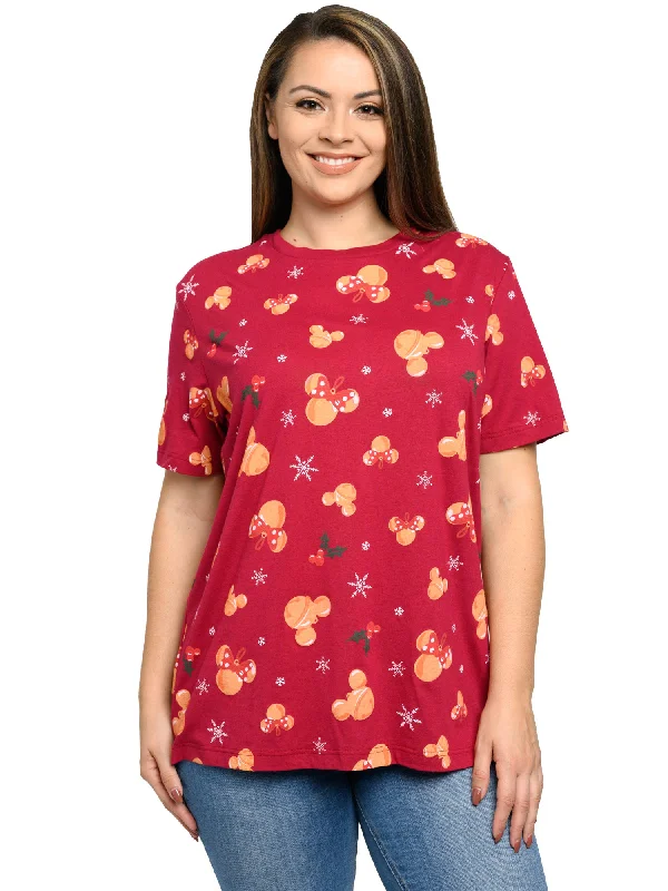 Women's Plus Size Disney Mickey Minnie Mouse Christmas T-Shirt Red (Size 5X) Ribbed Striped Patterned