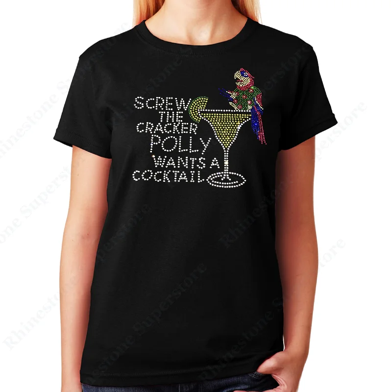 Women's / Unisex T-Shirt with Poly want a Cocktail in Rhinestones Asymmetrical Pockets Print Women's / Unisex T-Shirt with Poly want a Cocktail in Rhinestones Asymmetrical Pockets Print
