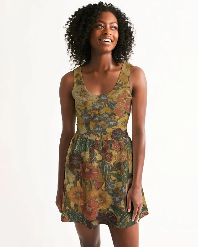 Autumn play Women's All-Over Print Scoop Neck Skater Dress Tunics Long Elegant