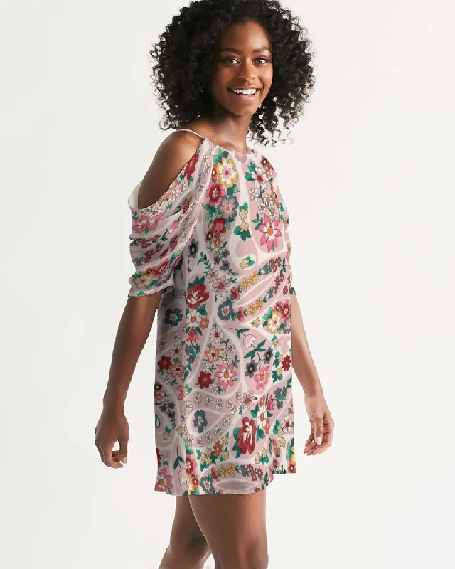 Pink abstract Pretty Sisters Women's All-Over Print Open Shoulder A-Line Dress Halter Neckline Beach Pink abstract Pretty Sisters Women's All-Over Print Open Shoulder A-Line Dress Halter Neckline Beach